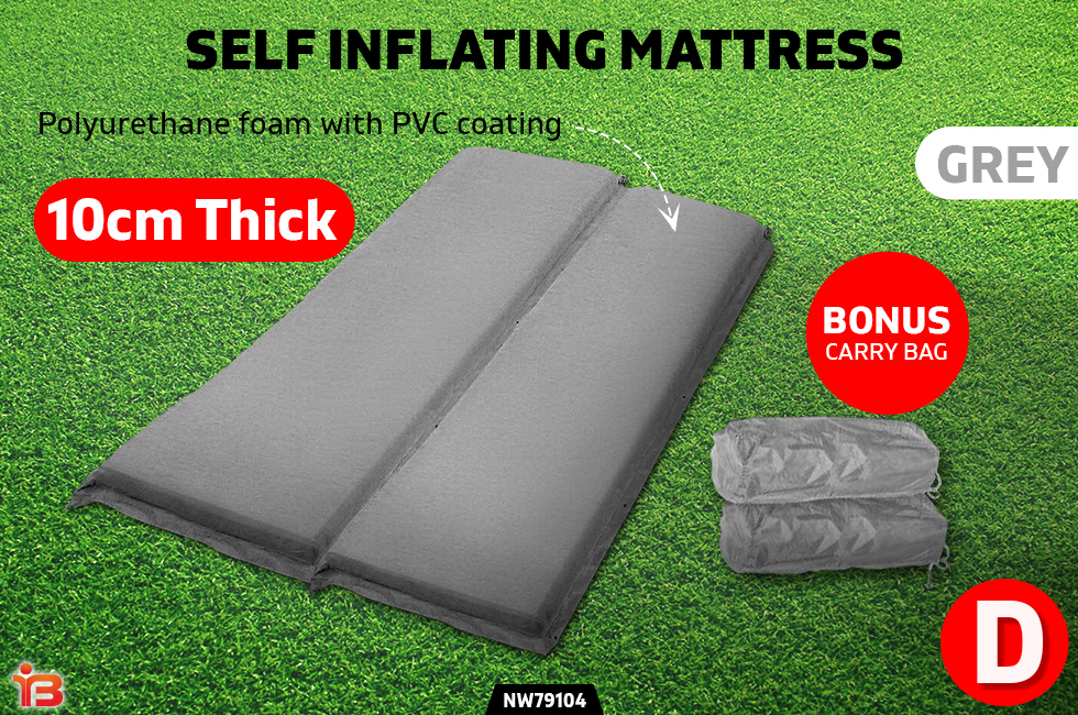 Double Self Inflating Mattress Camping Sleeping Mat Air Bed Pad 10CM Thick Grey
