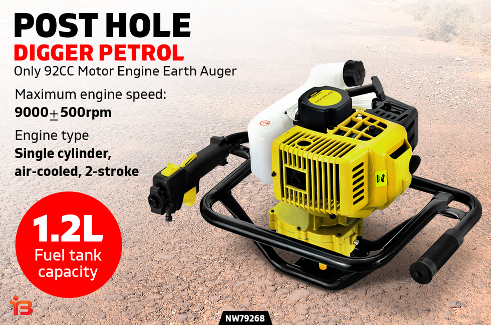  3.0KW Post Hole Digger Petrol Only 92CC Motor Engine Auger DIggers 1.2L 