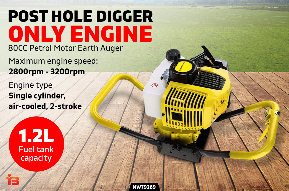 1.2L Post Hole Digger Only Engine 80CC Petrol Motor Earth Diggers Auger 3.0KW