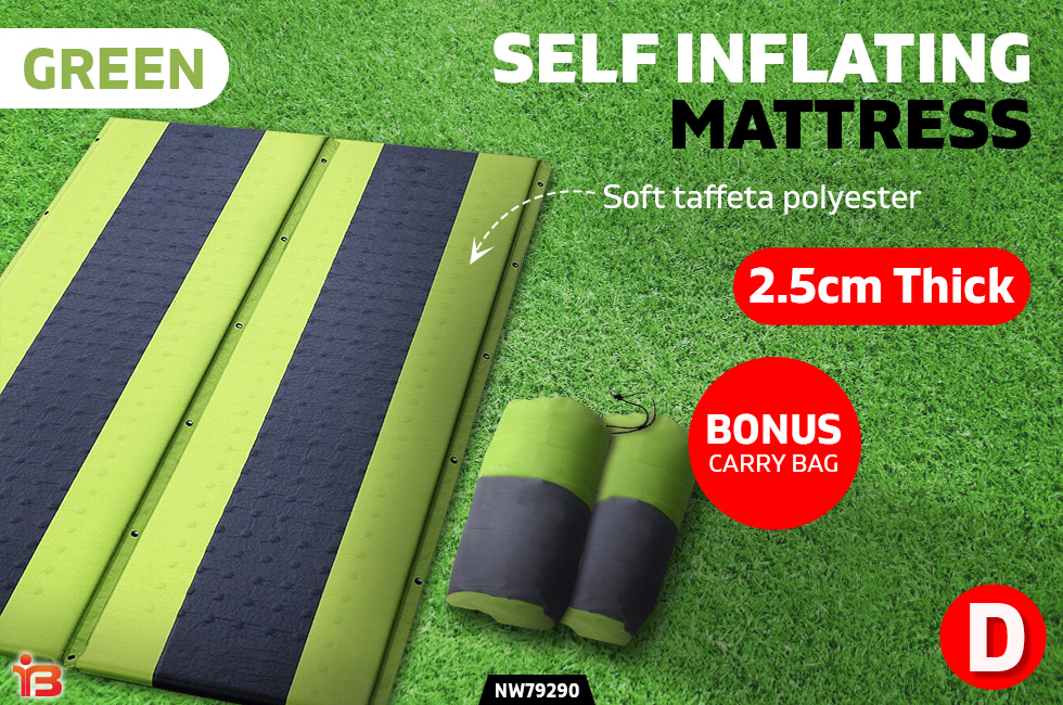 Double Size Self Inflating Mattress Bed Camping Sleeping Mat Air Bed Pad Green