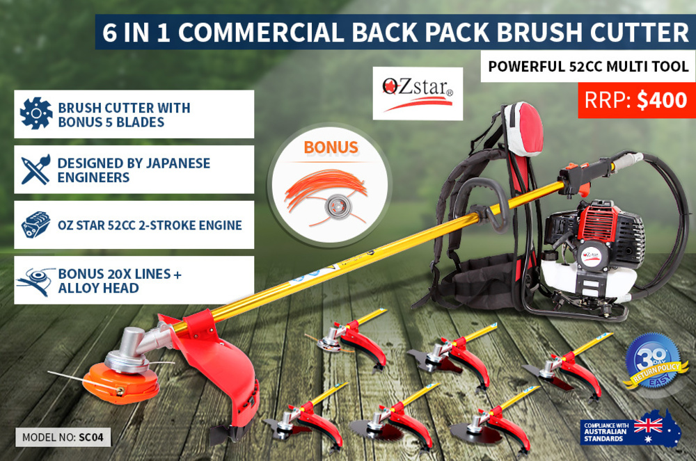 BlackEagle 52cc Petrol Brush Cutter Whipper Snipper Weed Line Trimmer Backpack 