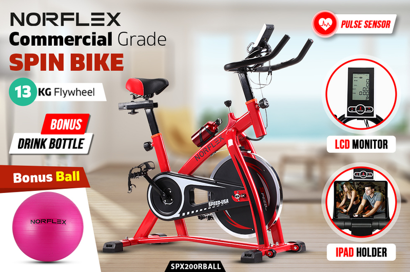 Norflx Spin Bike Exercise with Ball Flywheel Fitness Commercial Home Workout Gym Red