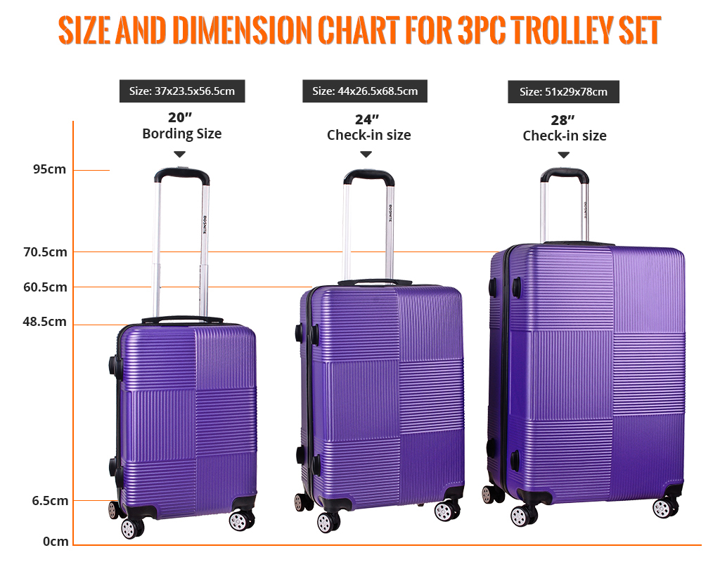 3 Piece Luggage Suitcase Set - Purple Hard Case Carry on Travel Suitcases