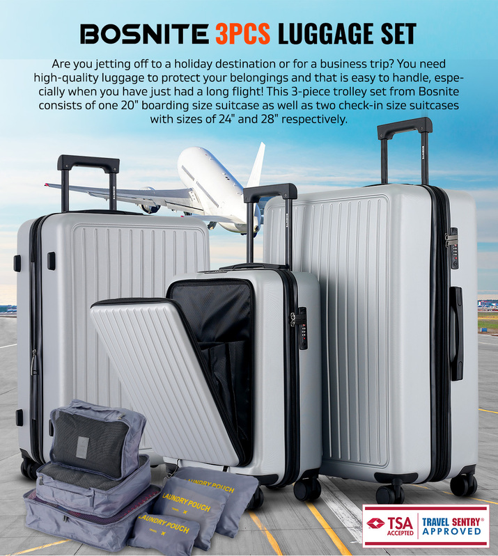 3 Piece Luggage Suitcase Set - Silver Hard Case Carry on Travel Suitcases