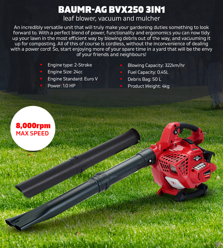 BAUMR-AG Leaf Blower Vacuum Cordless Petrol Hand Garden Lawn Held Vac 2-Stroke