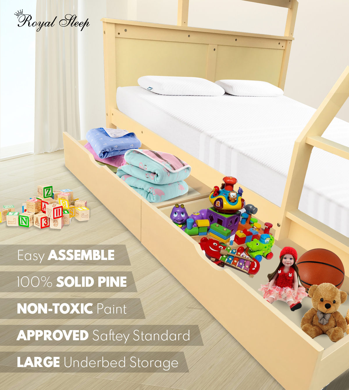 Royal Sleep Brown Bunk Bed Drawers for Sale Under Bed Storage Boxes