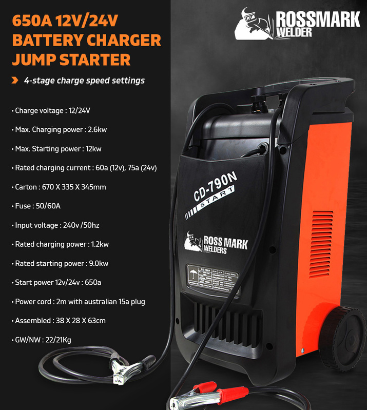 Rossmark Portable Car Battery Charger - 12V / 24V Jump Starter 650A