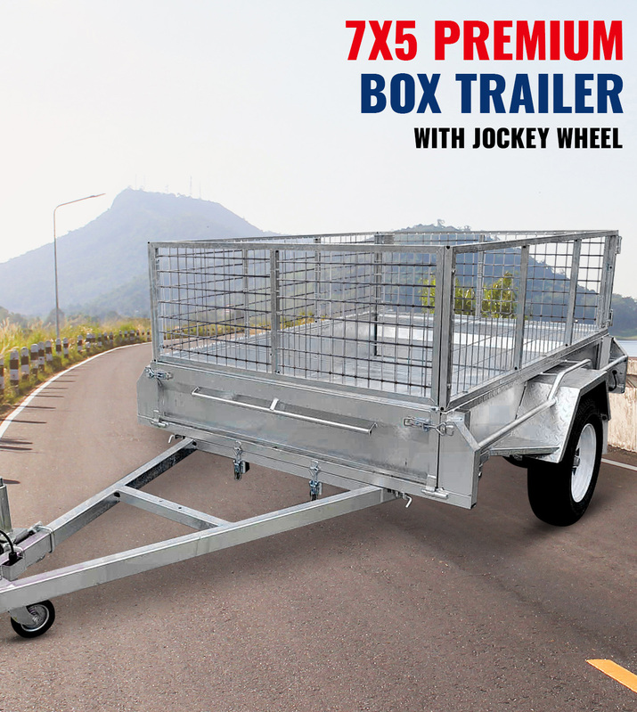 New 7x5 Full Welded Galvanised Box Trailer with 900mm Cage