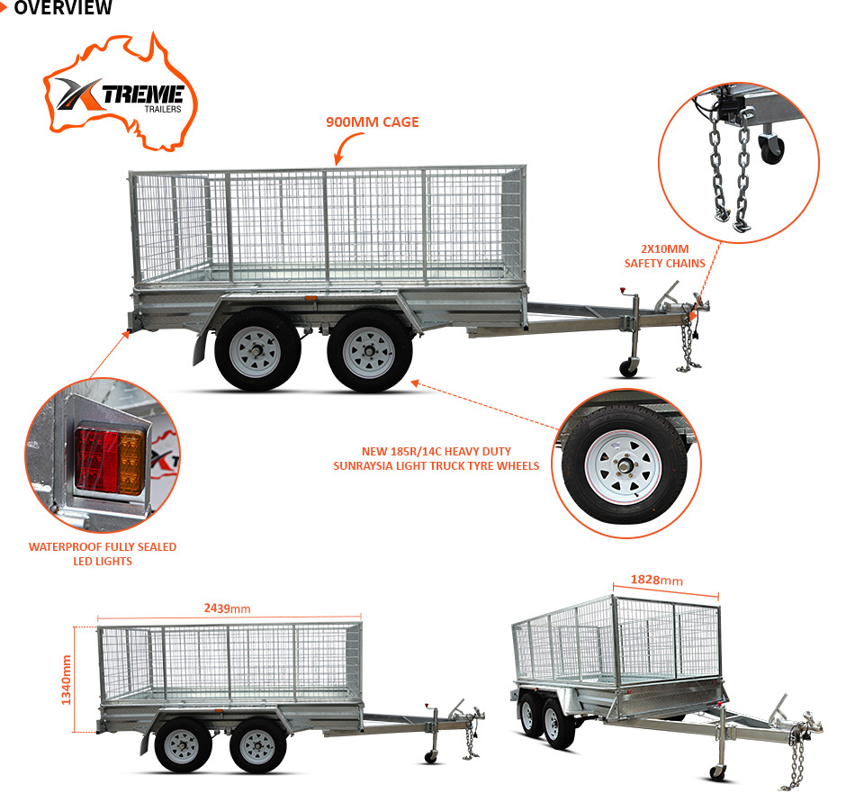 Xtreme Trailers 8x6 Tandem Box Trailer ATM 2000kg with 900mm Cage