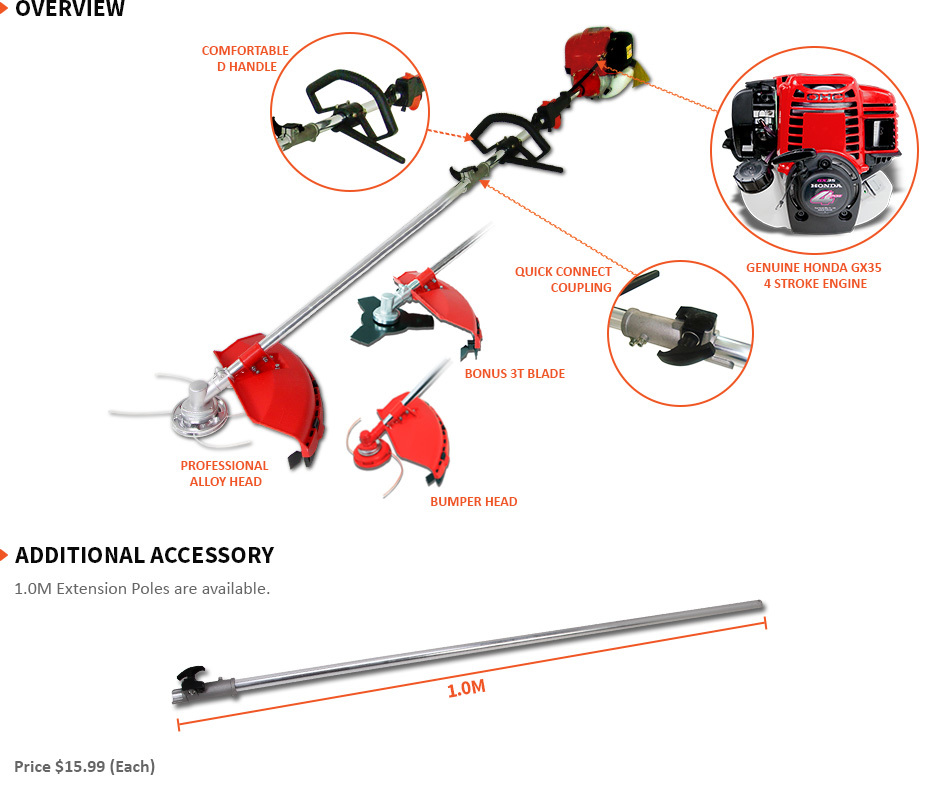 Black Eagle Powered by Honda 52cc Pole Chain Saw with Hedge Trimmer