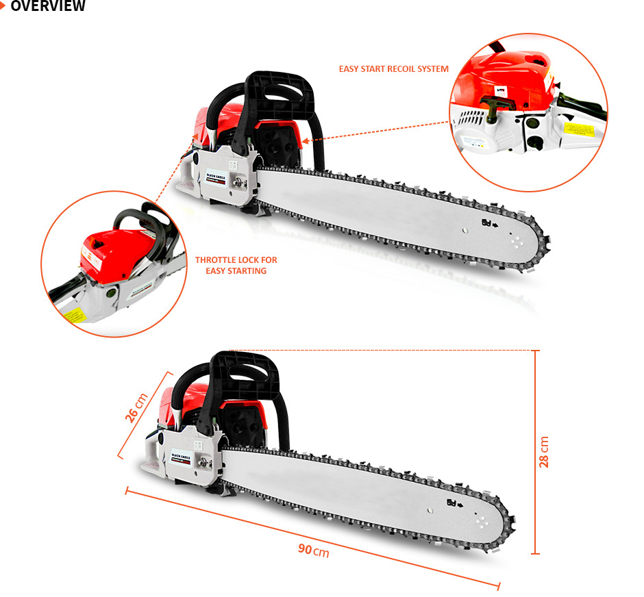 NEW BlackEagle 58cc Commercial Petrol Chainsaw EStart 20" Chain Saw Tree Pruning