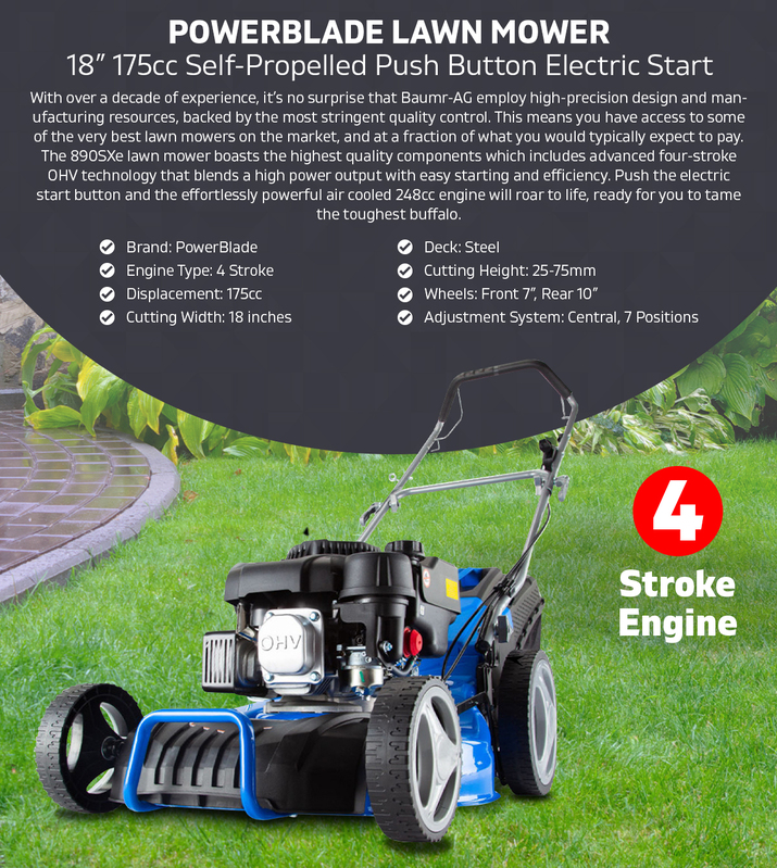POWERBLADE 18" 175cc Self-Propelled 4-Stroke Petrol Lawn Mower