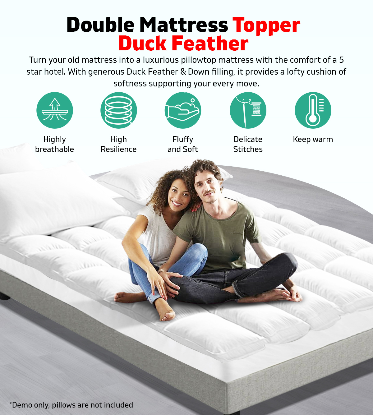 DOUBLE Mattress Topper Duck Feather Down 1000GSM Pillowtop Soft 5cm