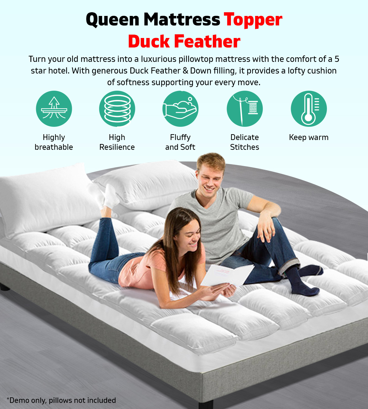 QUEEN Mattress Topper Duck Feather Down 1000GSM Pillowtop Soft 5cm