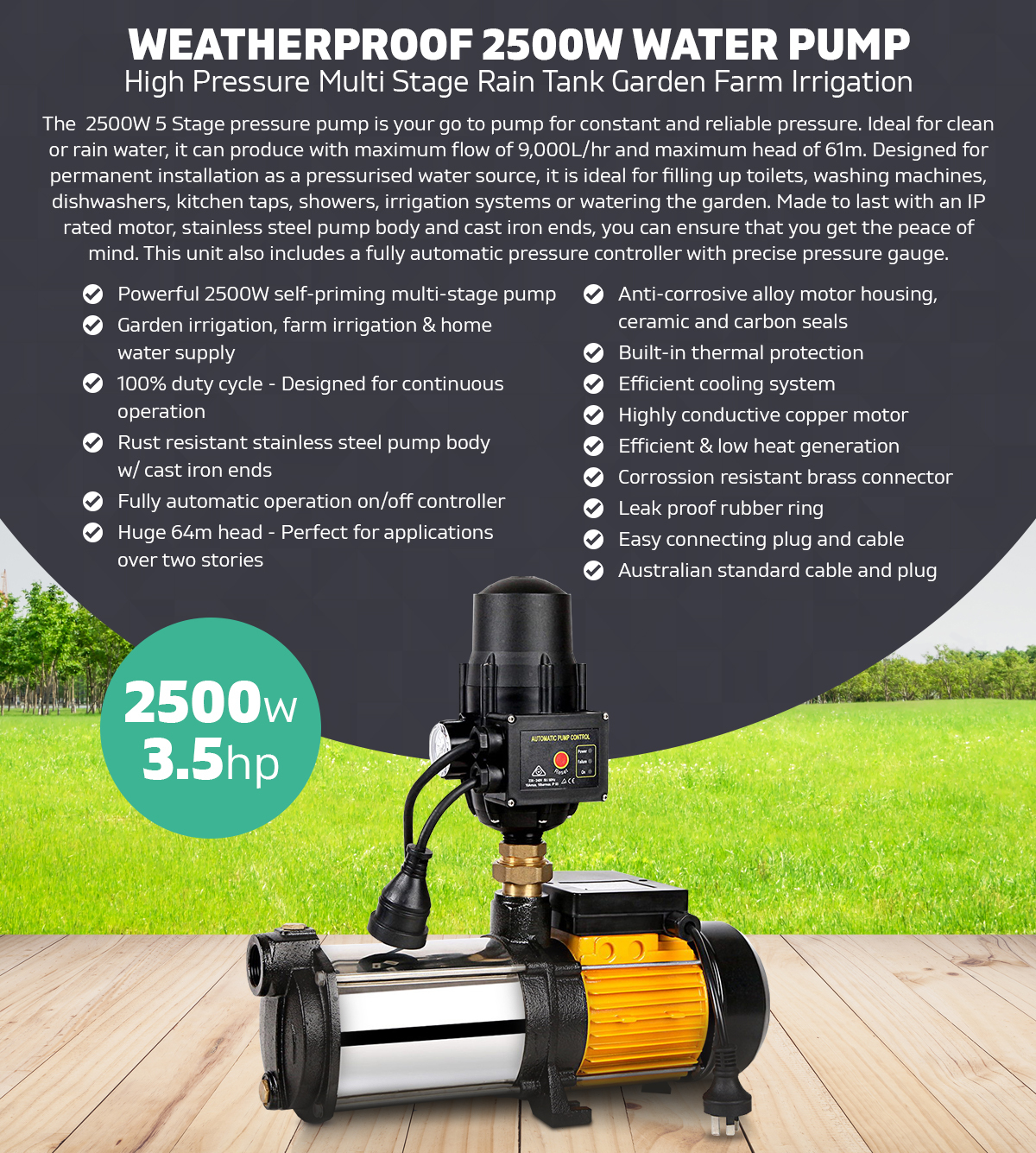 3.5 HP High Pressure Water Pump Multi Stage Rain Garden Farm Irrigation Tank