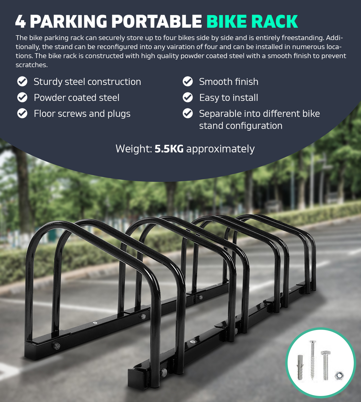 4 Portable Bike Rack Bicycle Instant Storage Stand Parking - Black