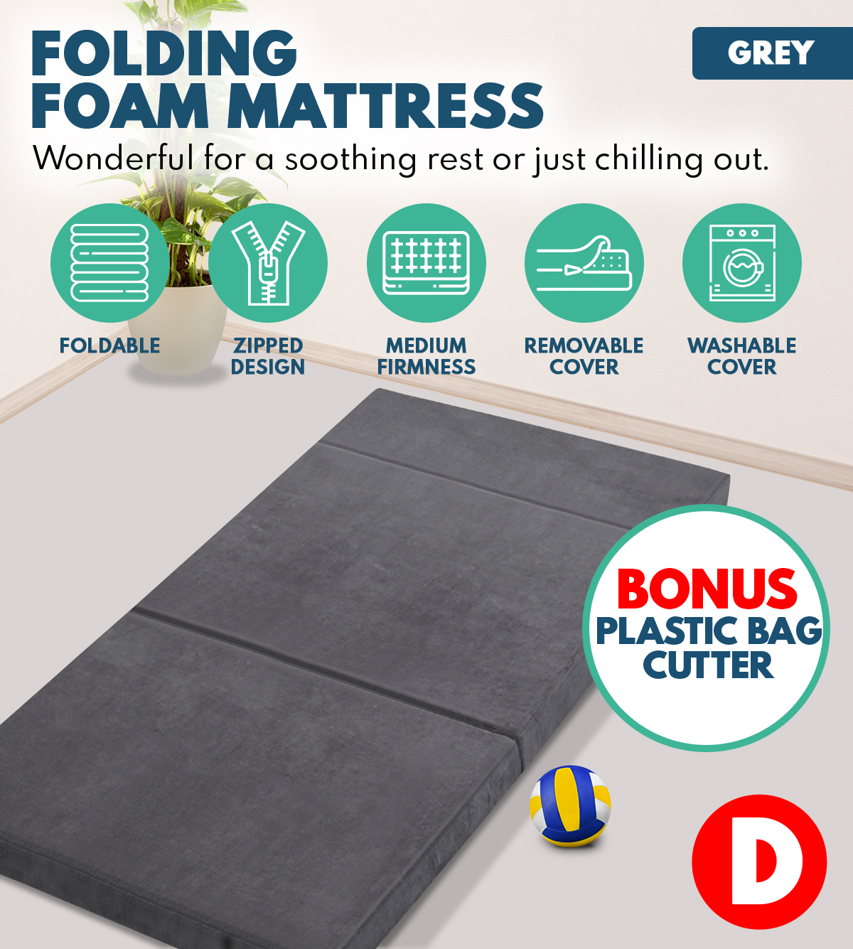 Double Size Folding Foam Mattress Portable Bed Mat Medium Firm Velvet Dark Grey