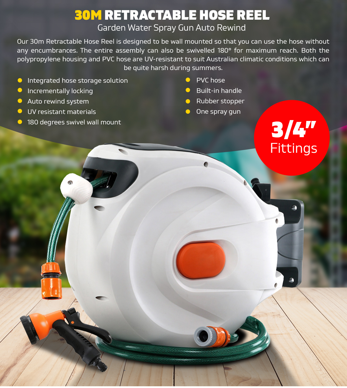 30M Retractable PVC Hose Reel Garden Auto Rewind Water Spray Gun - Bargains  Online