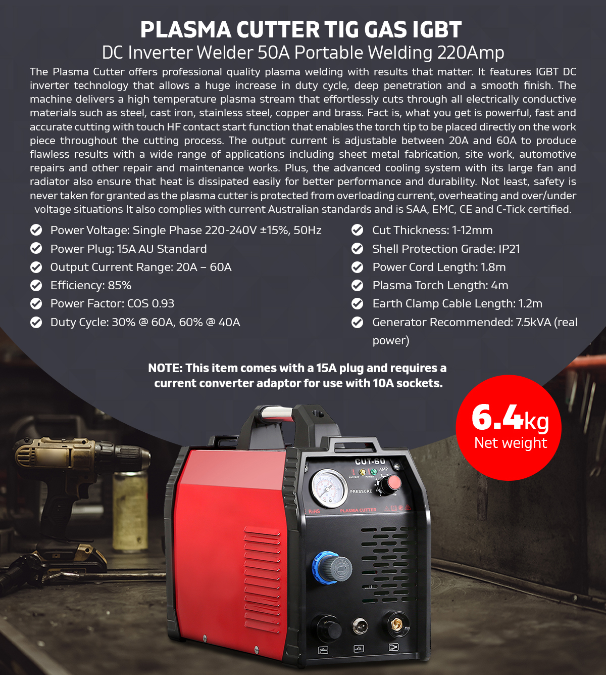 Inverter 60Amp Welder Plasma Cutter Gas DC iGBT Portable Welding Machine