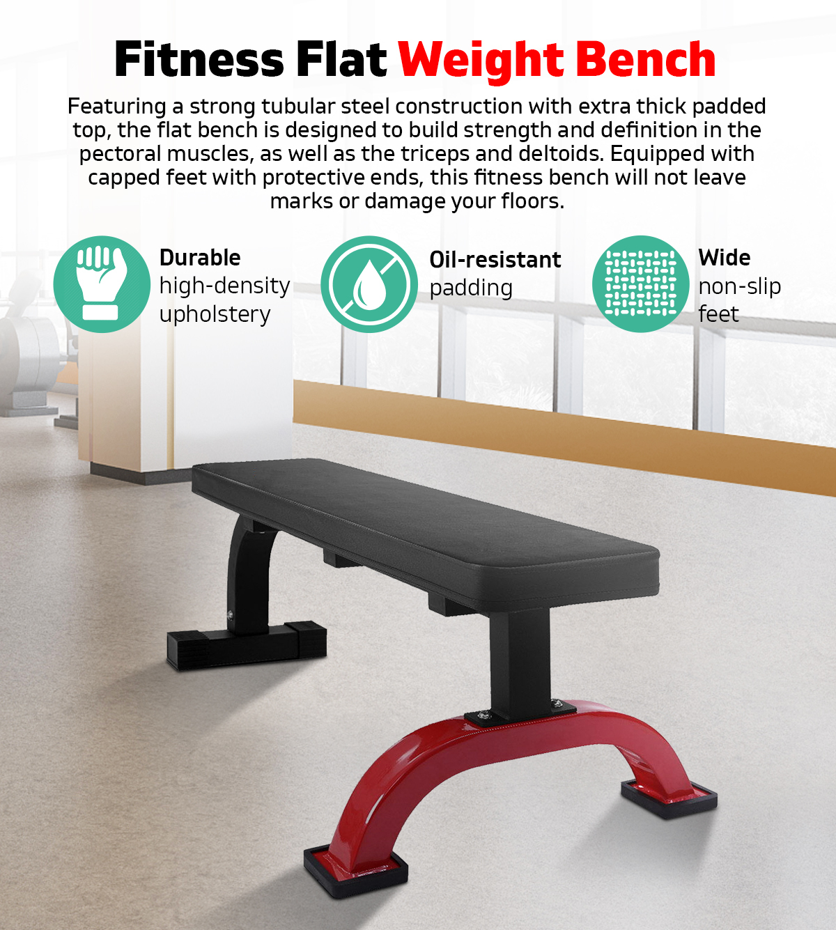 Flat Bench Weight Press Gym Home Strength Training Workout Exercise -  Black