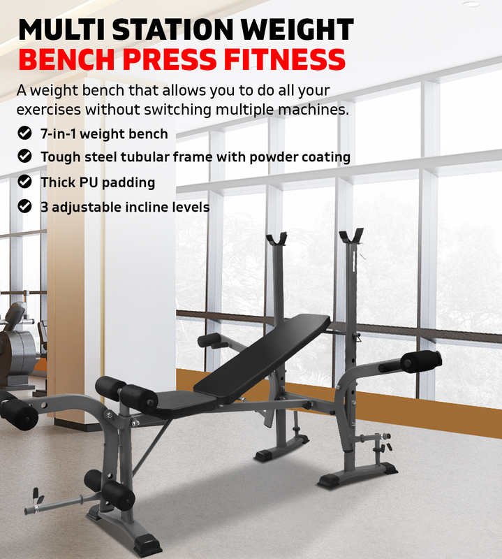 Everfit Multi Station Weight Bench Press Fitness Weights Equipment Incline Black