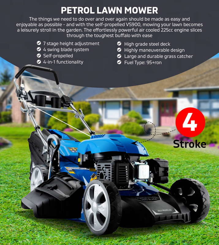 POWERBLADE Petrol Lawn Mower 225cc 20" 4 Stroke Self Propelled - VS900