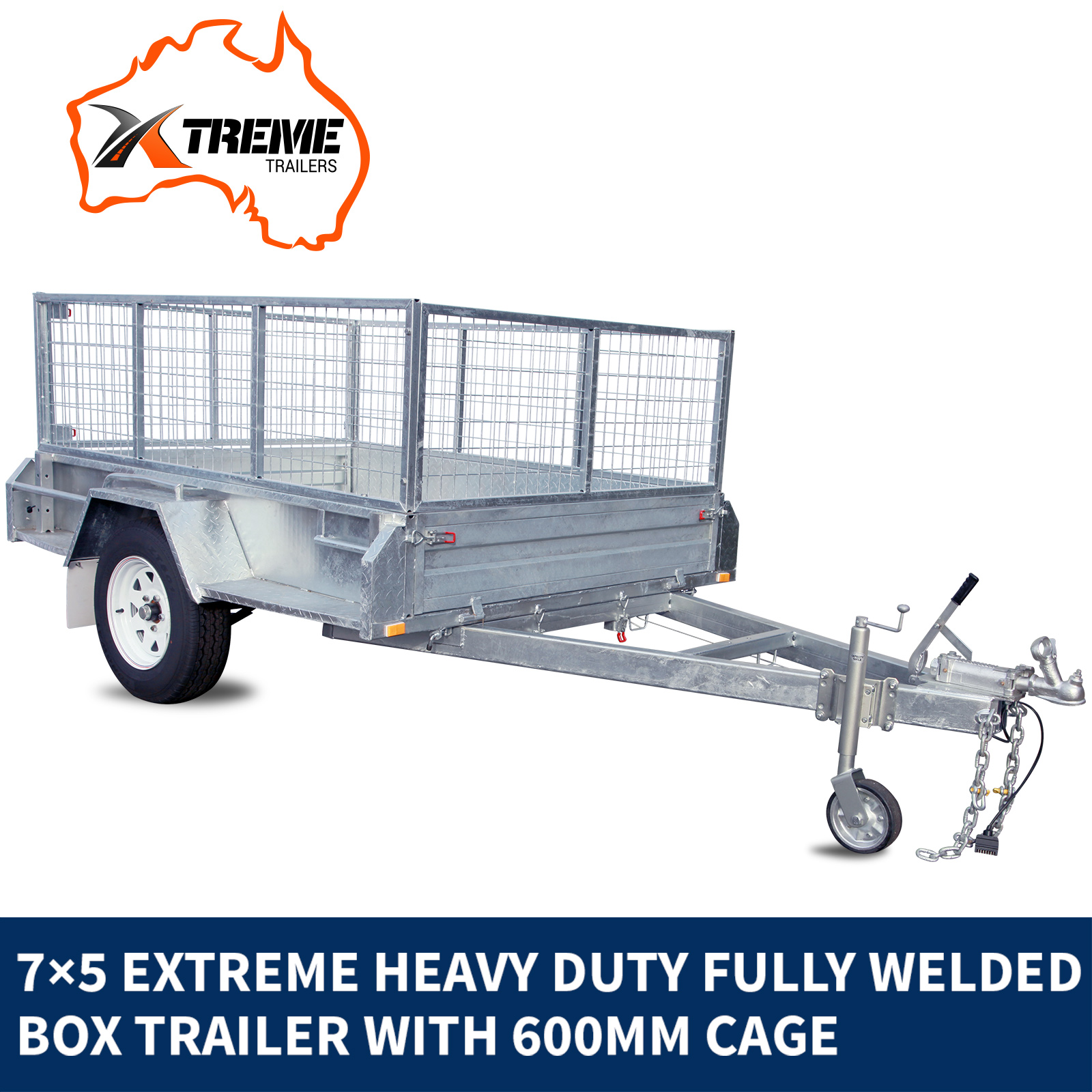 Xtreme Trailers 7X5 Heavy Duty Galvanized Box Trailer 600mm Cage ATM 1400kg