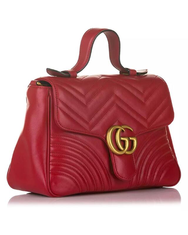 Red Matelasse Leather Marmont Bag with Double G Emblem One Size Women