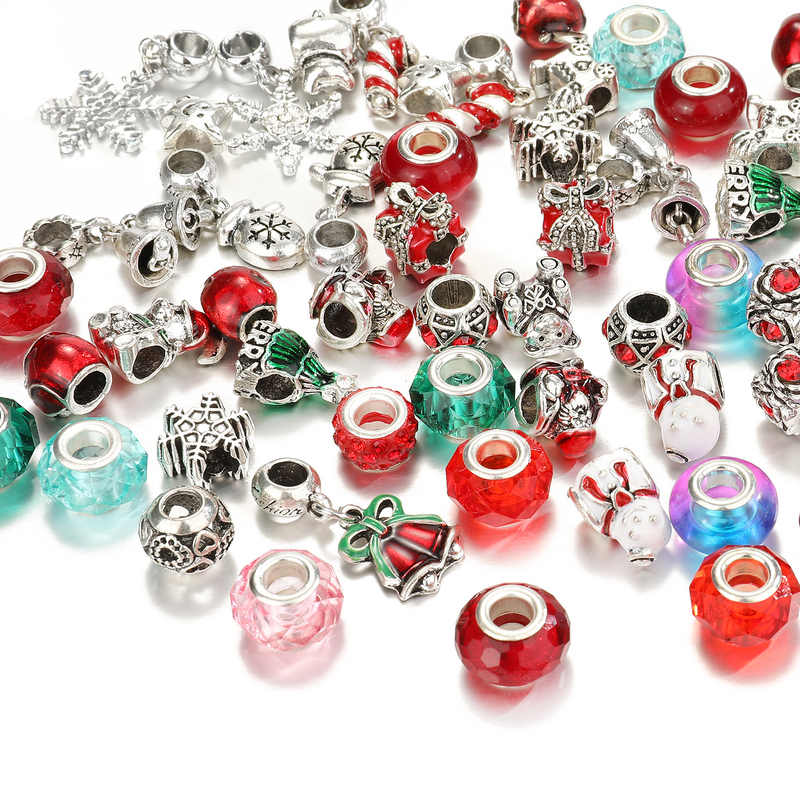 TheliCraft 63pcs Christmas DIY Bracelets Jewelry Kit Kids Gift Charm Crystal Pendant Seed Beads For Bracelet Making