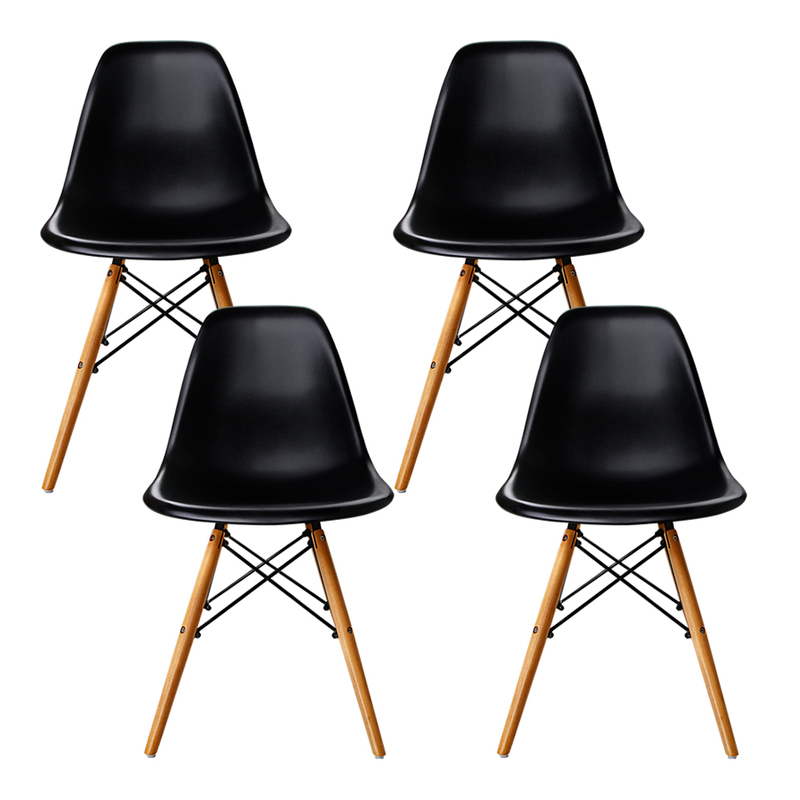 Artiss Set of 4 Retro Beech Wood Dining Chair - Black