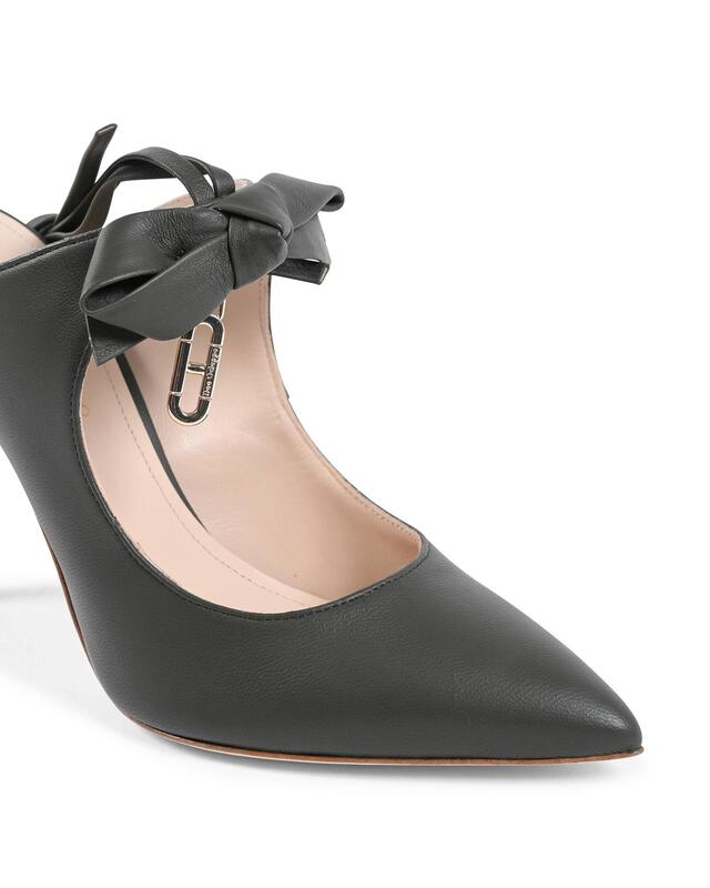 Leather Pointed Toe Mule with Bow Detail - 37 EU