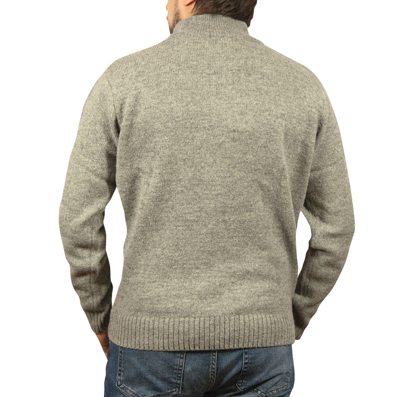 100% SHETLAND WOOL Half Zip Up Knit JUMPER Pullover Mens Sweater Knitted - Grey (21) - S