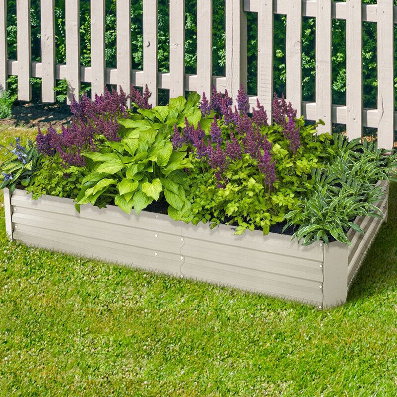 Greenfingers 2x Galvanised Steel Raised Garden Bed Instant Planter Cream 150cmx90cm