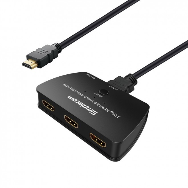 Simplecom CM323 3 Way HDMI 2.0 Switch 3 In 1 Out Splitter HDCP 2.2 4K @60Hz UHD HDR 
