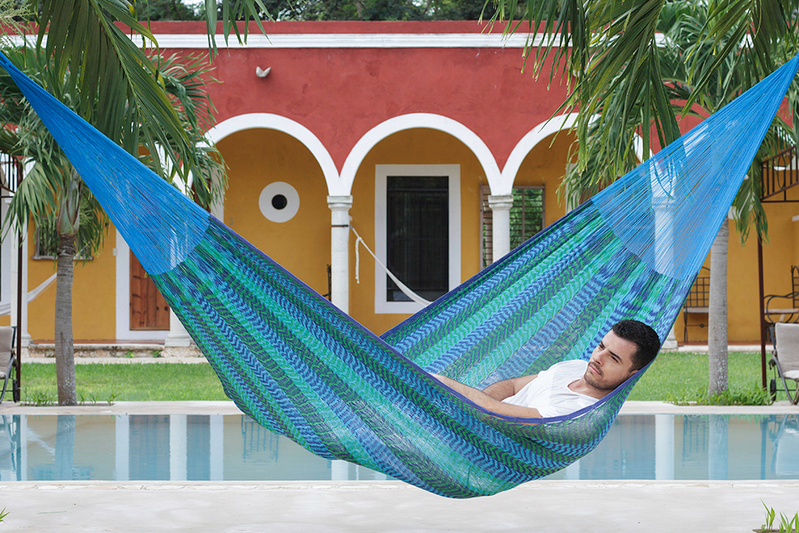 Mayan Legacy Queen Size Cotton Mexican Hammock in Caribe Colour