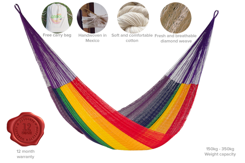 Mayan Legacy Jumbo Size Cotton Mexican Hammock in Rainbow Colour