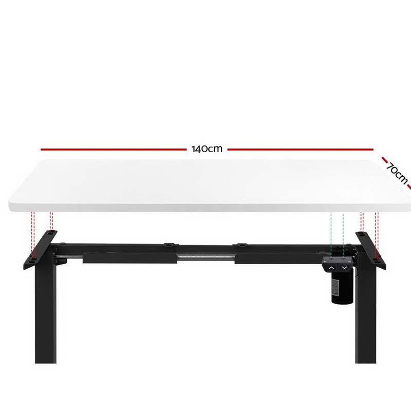 Artiss Standing Desk Adjustable Height Desk Electric Motorised Black Frame White Desk Top 140cm
