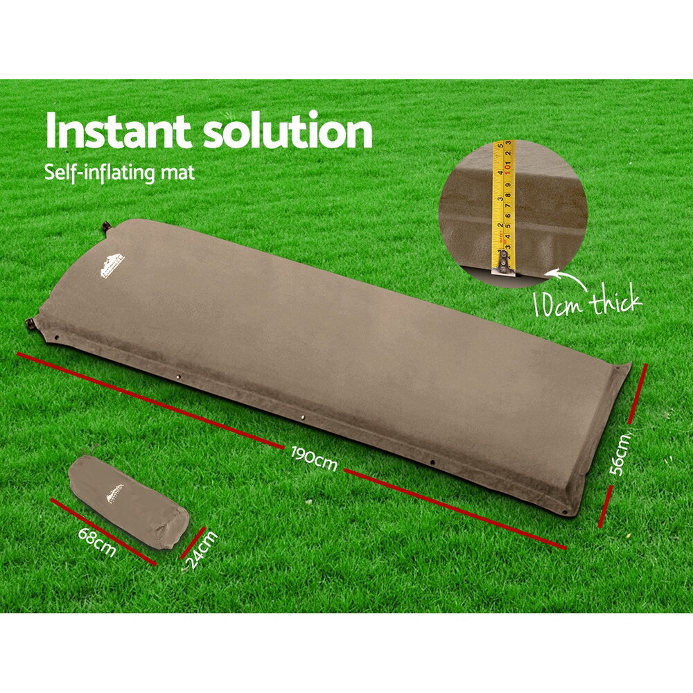 Weisshorn Single Size Self Inflating Matress Mat Joinable 10CM Thick  Coffee