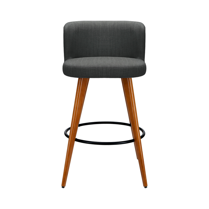 Artiss Set of 2 Wooden Fabric Bar Stools Circular Footrest - Charcoal