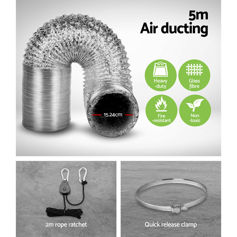 Greenfingers 6" Hydroponics Grow Tent Kit Ventilation Kit Fan Carbon Filter Duct
