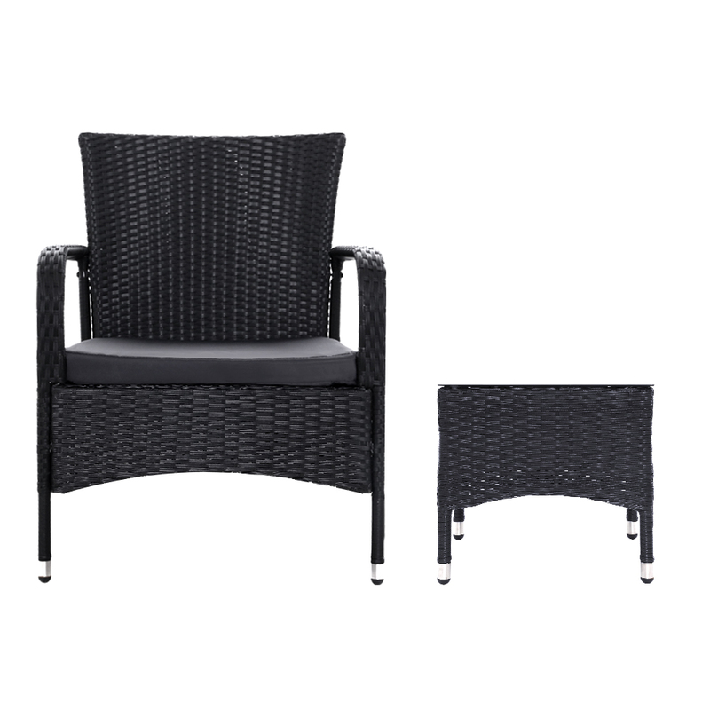 Gardeon 3PC Outdoor Bistro Set Patio Furniture Wicker Setting Chairs Table Luca