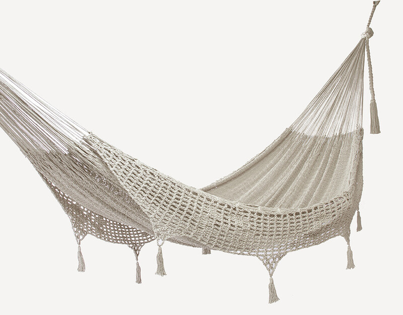 Mayan Legacy Queen Size Deluxe Outdoor Cotton Mexican Hammock in Cream Colour