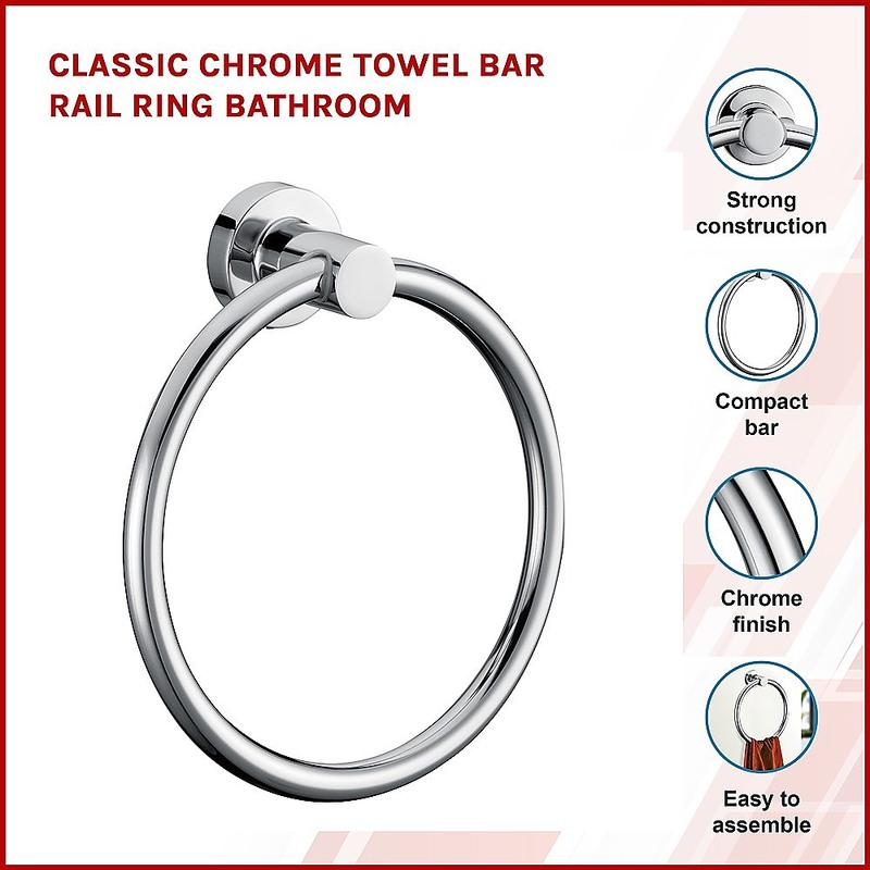 Classic Chrome Towel Bar Rail Ring Bathroom