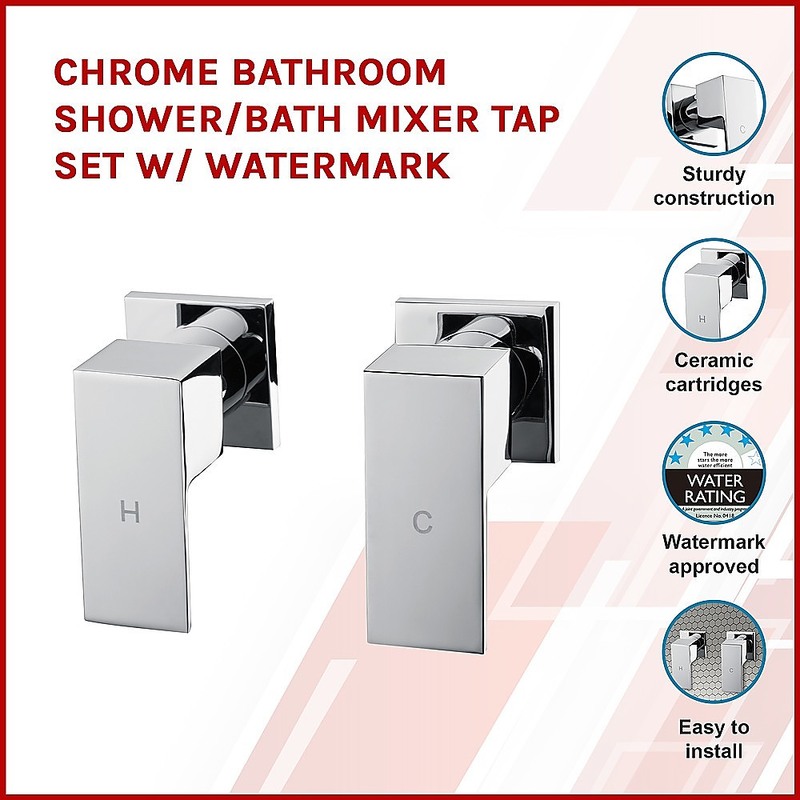 Chrome Bathroom Shower / Bath Mixer Tap Set w/ WaterMark
