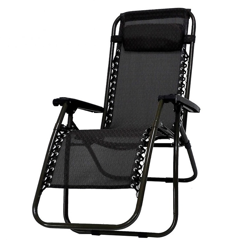 2 x Black Lounge Chairs - Patio Outdoor Garden Yard Beach Caravan
