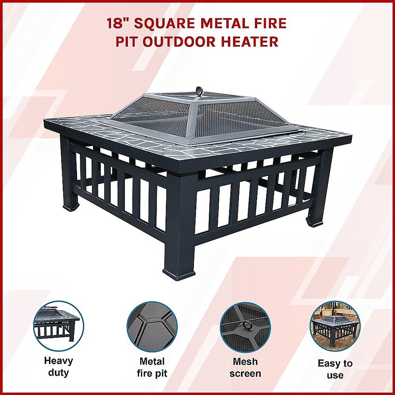 18" Square Metal Fire Pit Outdoor Heater