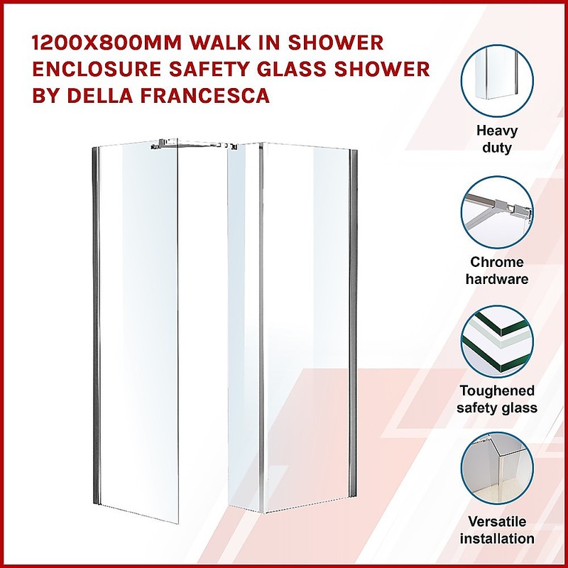 1200x800mm Walk in Shower Enclosure Safety Glass Shower By Della Francesca