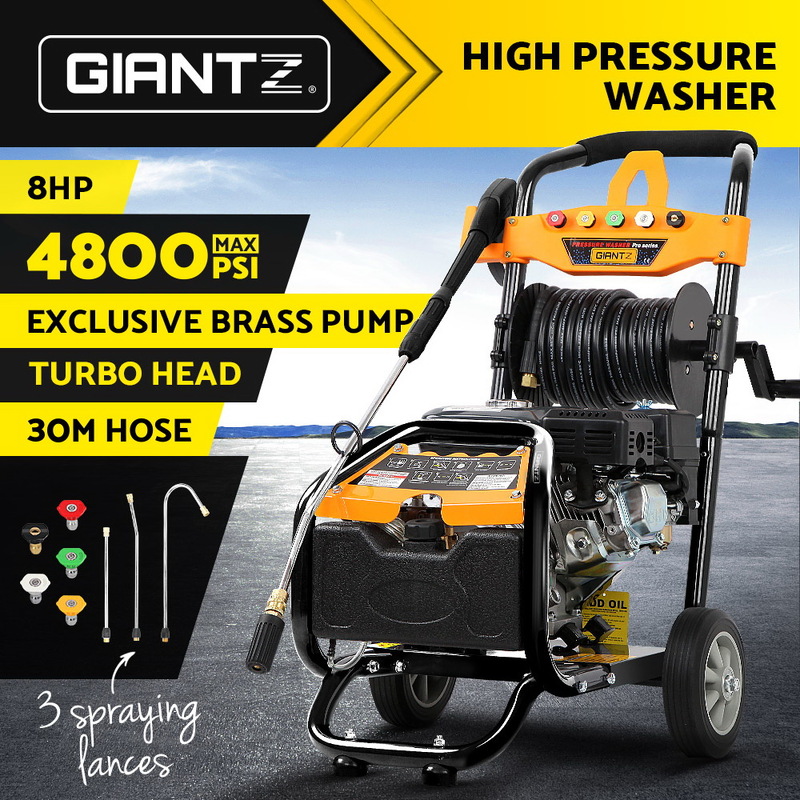 Giantz 4800PSI 8HP 30M Petrol High Pressure Cleaner Washer Water Jet Hose Gurney
