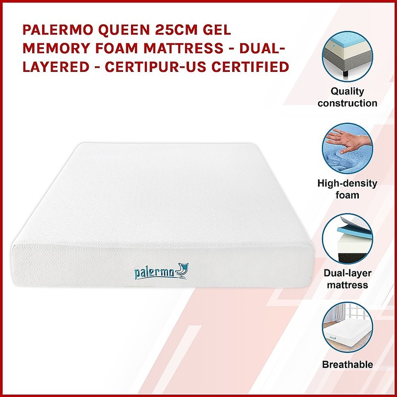 Palermo Queen 25cm Gel Memory Foam Mattress - Dual-Layered - CertiPUR-US Certified