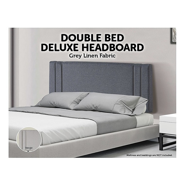 Linen Fabric Double Bed Deluxe Headboard Bedhead - Grey
